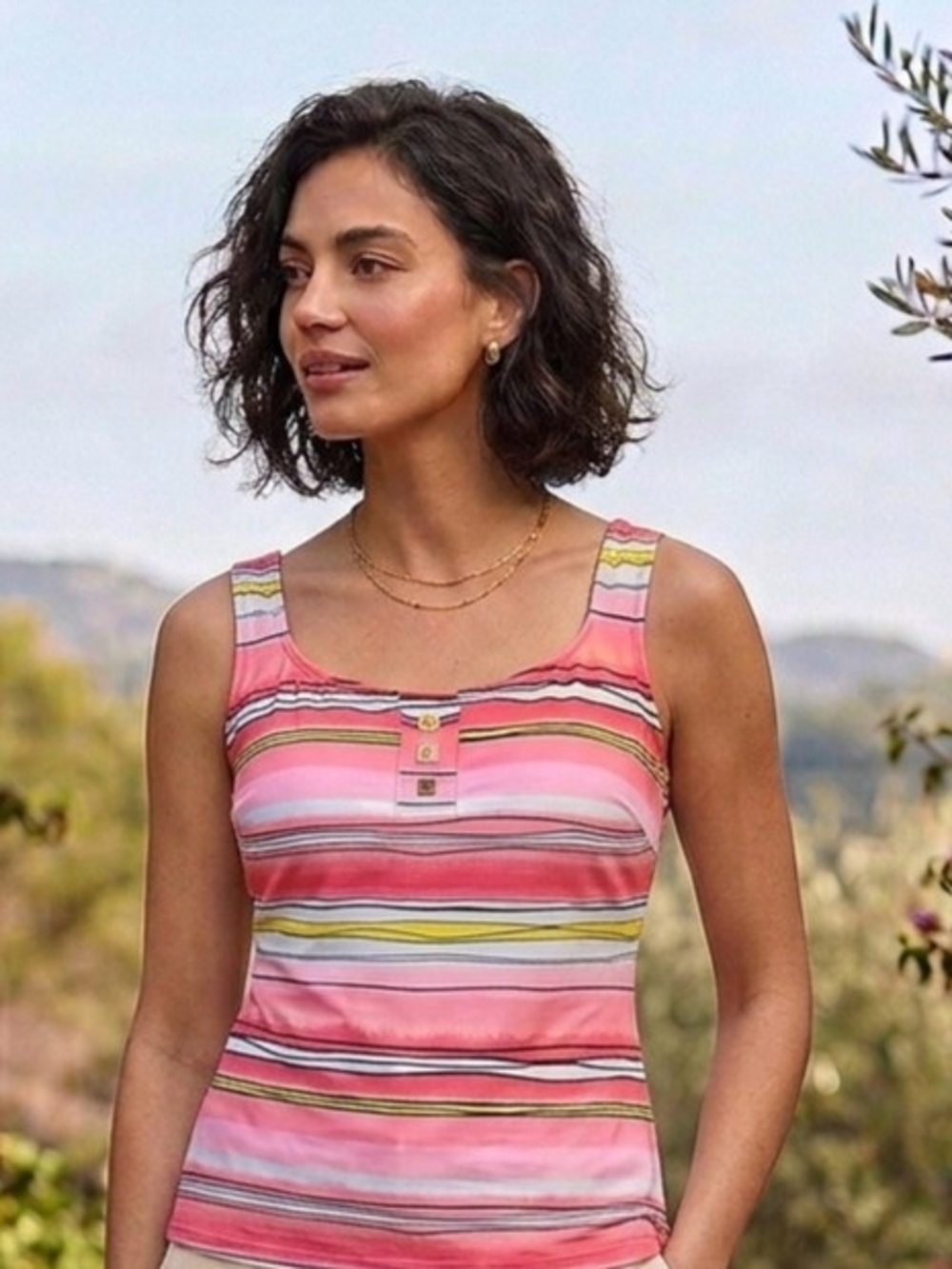 Liz Claiborne Pink Striped Tankini Top Size 16
